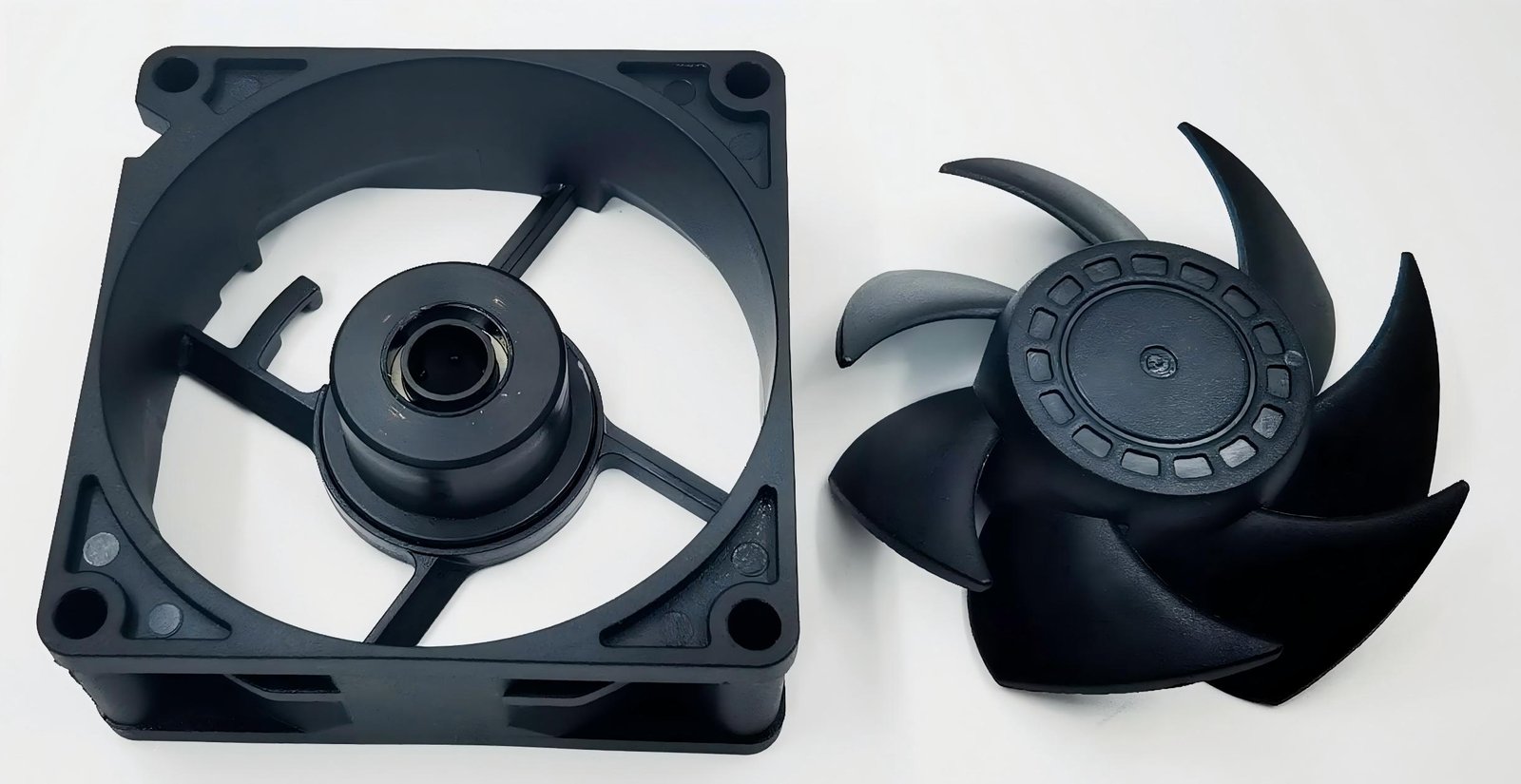 Compact JyFan fan motor assembly and impeller for IP68 configuration