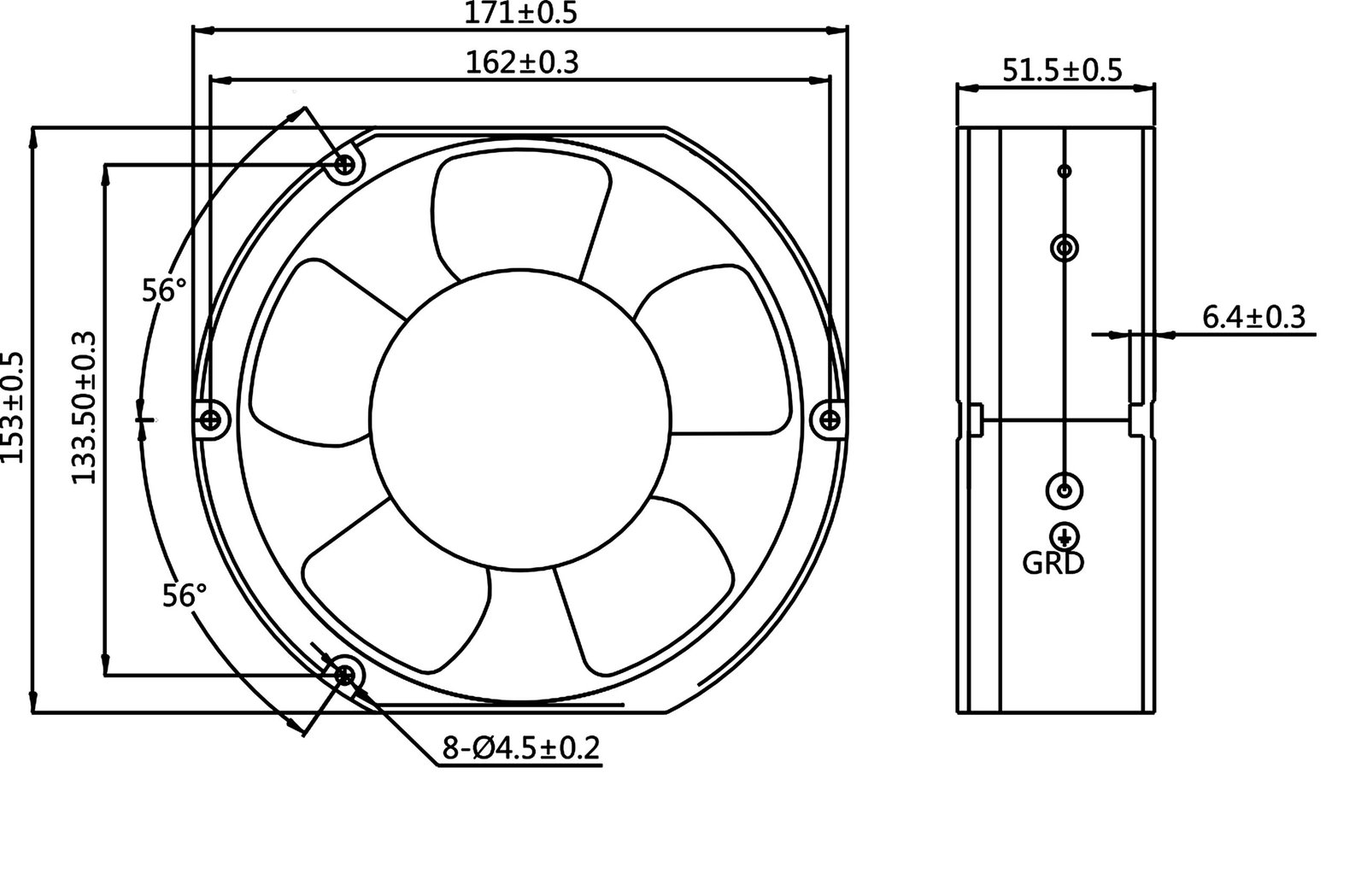 JE17251EC mechanical drawing with dimensions and mounting positions